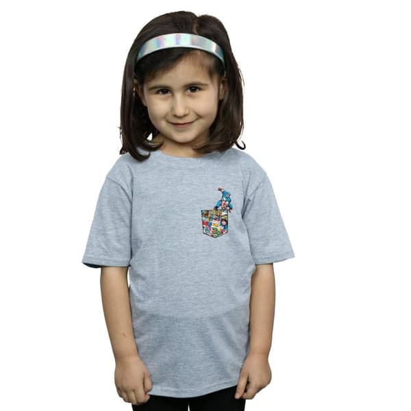 Marvel Girls Captain America Faux Pocket Cotton T-Shirt