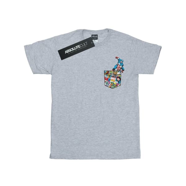 Marvel T-shirt i bomull med fuskficka för flickor med Captain America