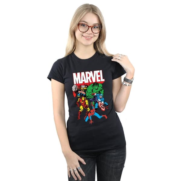 Marvel T-shirt i bomull med hjältegrupp för damer/damer