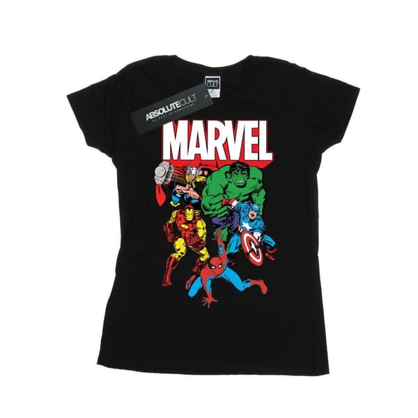 Marvel T-shirt i bomull med hjältegrupp för damer/damer Black L