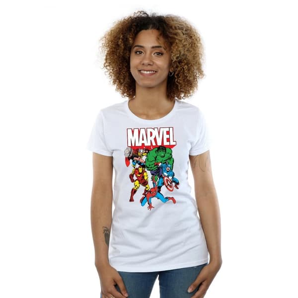 Marvel T-shirt i bomull med hjältegrupp för damer/damer