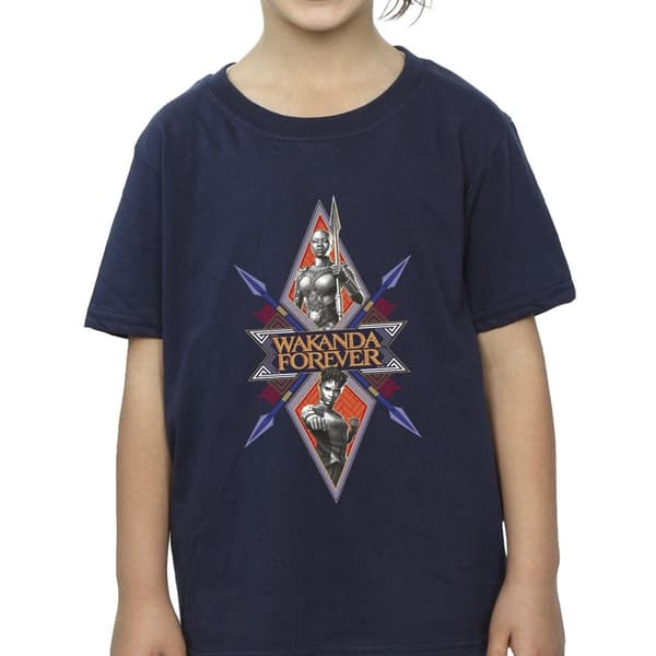 Marvel Girls Wakanda Forever Tribal Spear Chest Cotton T-Shirt