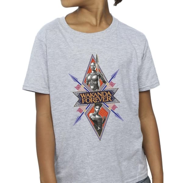Marvel Girls Wakanda Forever Tribal Spear Chest Cotton T-Shirt