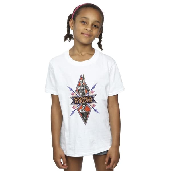 Marvel Girls Wakanda Forever Tribal Spear Chest Cotton T-Shirt