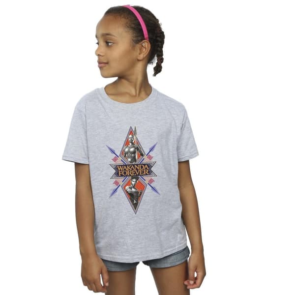 Marvel Girls Wakanda Forever Tribal Spear Chest Cotton T-Shirt