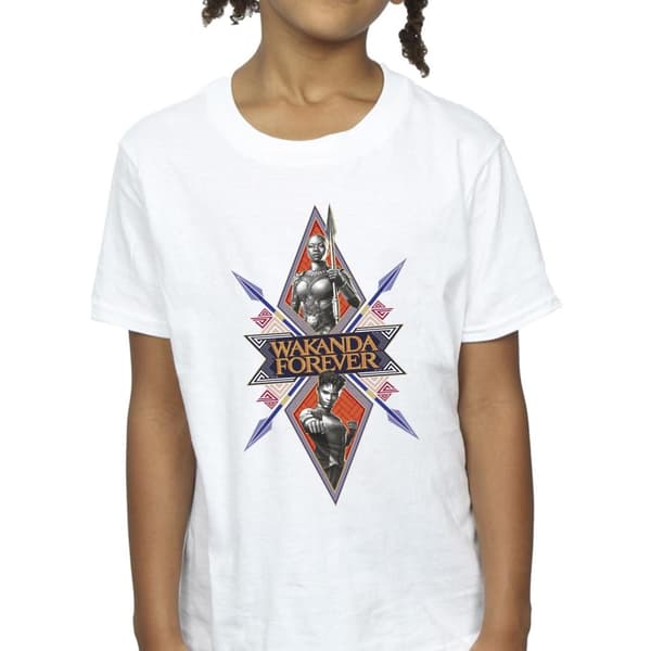Marvel Girls Wakanda Forever Tribal Spear Chest Cotton T-Shirt
