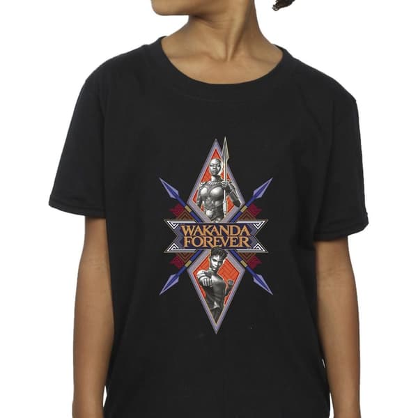 Marvel Girls Wakanda Forever Tribal Spear Chest Cotton T-Shirt