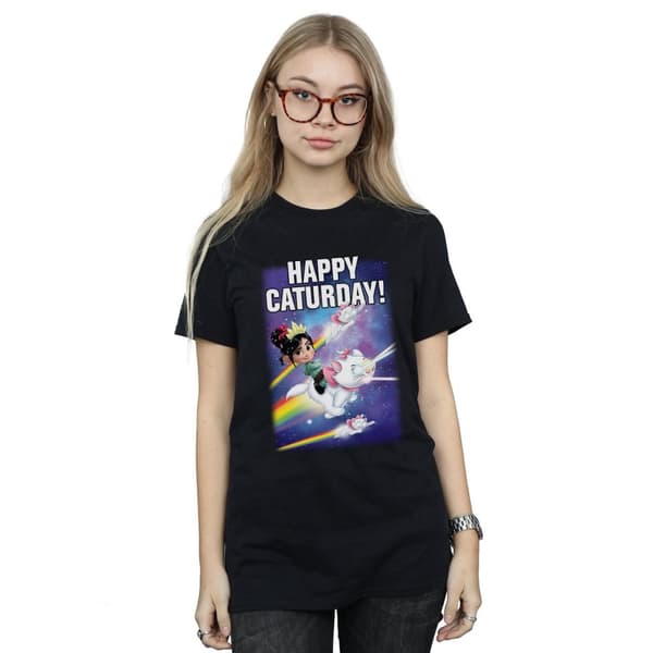 Disney Womens/Ladies Wreck It Ralph Happy Caturday Cotton Boyfriend T-Shirt