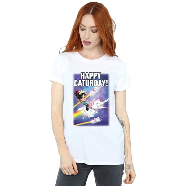 Disney Womens/Ladies Wreck It Ralph Happy Caturday Cotton Boyfriend T-Shirt