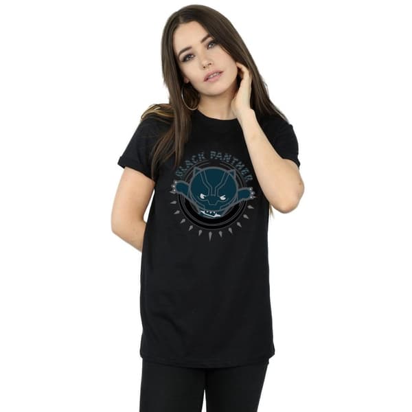 Marvel Dam/kvinnor Kawaii Black Panther Pounce Boyfriend T-shirt i bomull