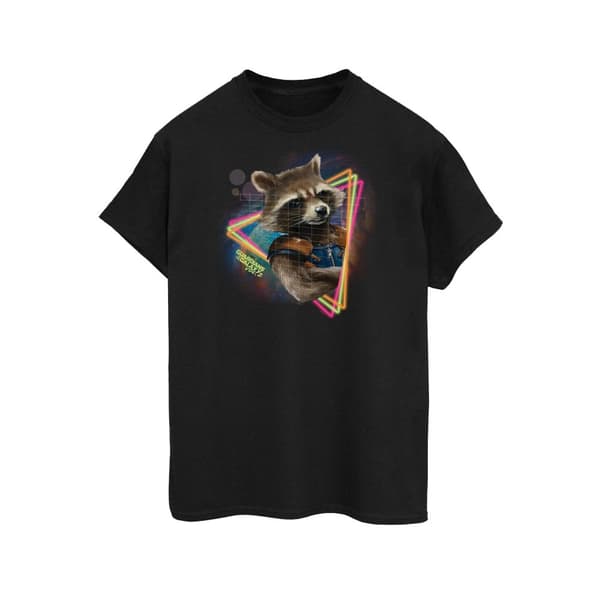 Marvel Dam/Tjej Guardians Of The Galaxy Neon Rocket Boyfriend T-shirt i bomull Black 3XL