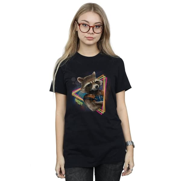 Marvel Dam/Tjej Guardians Of The Galaxy Neon Rocket Boyfriend T-shirt i bomull