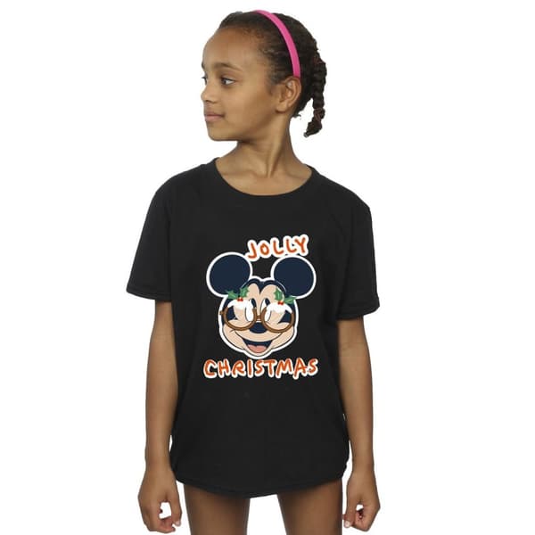 Disney Girls Mickey Mouse Jolly Christmas Glasses Cotton T-Shirt