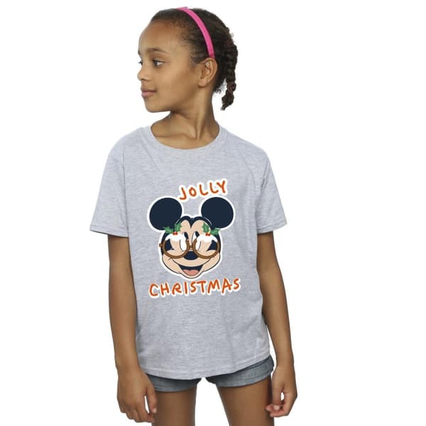Disney Girls Mickey Mouse Jolly Christmas Glasses Cotton T-Shirt