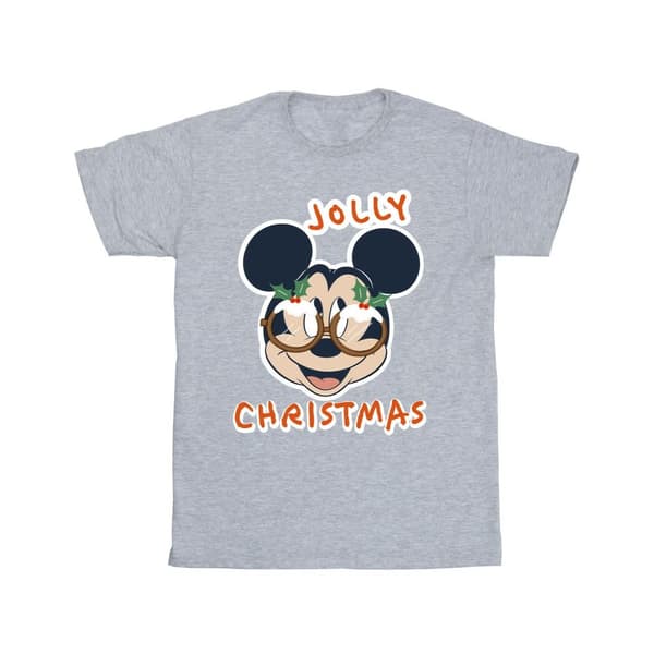 Disney Girls Mickey Mouse Jolly Christmas Glasses Cotton T-Shirt