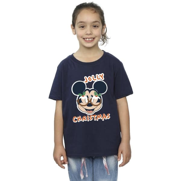 Disney Girls Mickey Mouse Jolly Christmas Glasses Cotton T-Shirt