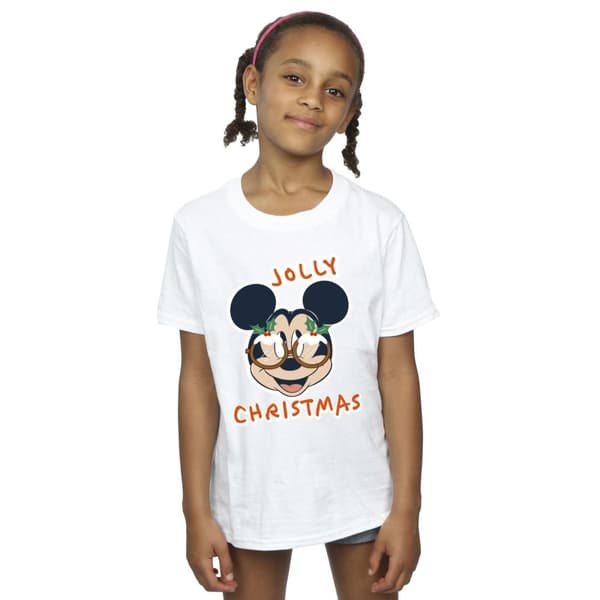 Disney Girls Mickey Mouse Jolly Christmas Glasses Cotton T-Shirt