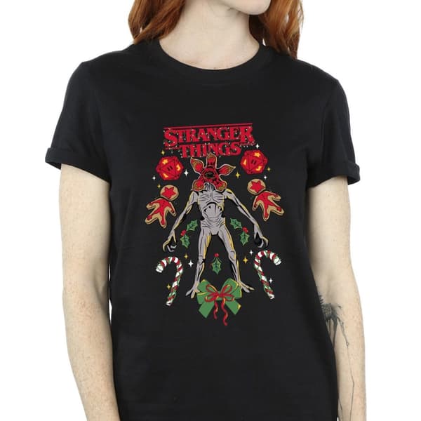 Netflix Womens/Ladies Stranger Things Christmas Demogorgon Cotton Boyfriend T-Shirt