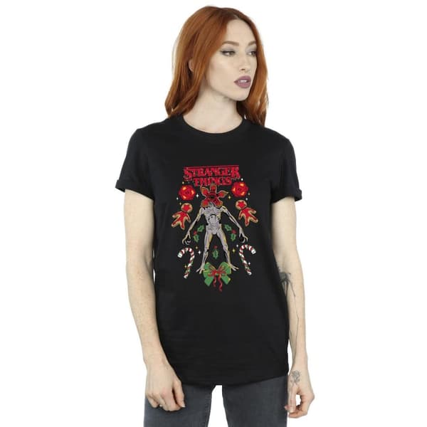 Netflix Womens/Ladies Stranger Things Christmas Demogorgon Cotton Boyfriend T-Shirt