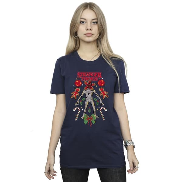 Netflix Womens/Ladies Stranger Things Christmas Demogorgon Cotton Boyfriend T-Shirt