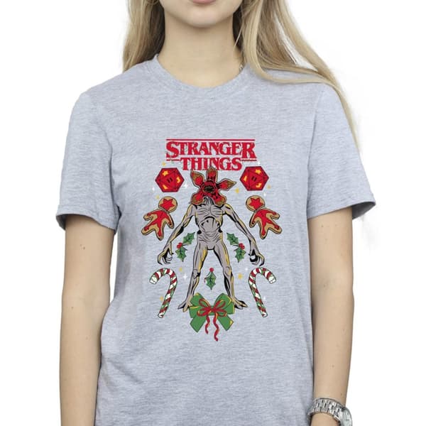 Netflix Womens/Ladies Stranger Things Christmas Demogorgon Cotton Boyfriend T-Shirt