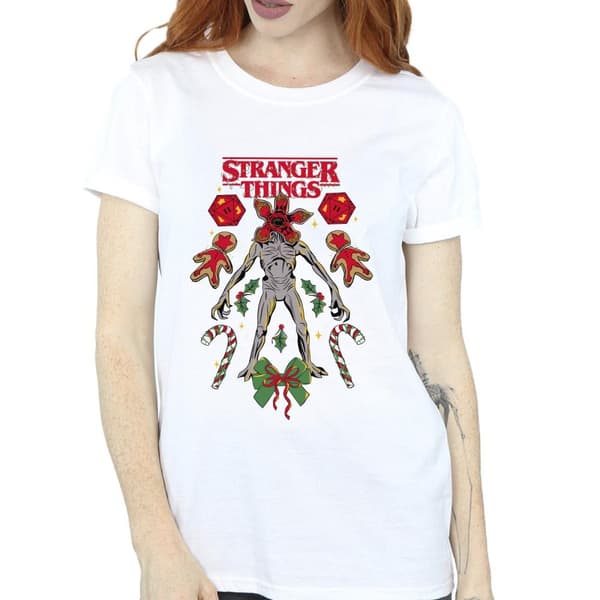 Netflix Womens/Ladies Stranger Things Christmas Demogorgon Cotton Boyfriend T-Shirt