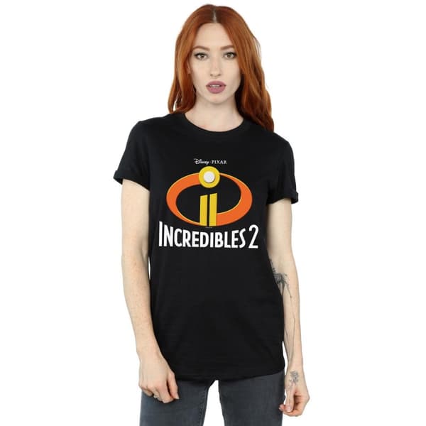 Disney Dam/dam Incredibles 2 Emblem Logo Boyfriend T-shirt i bomull