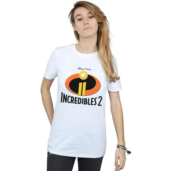 Disney Dam/dam Incredibles 2 Emblem Logo Boyfriend T-shirt i bomull