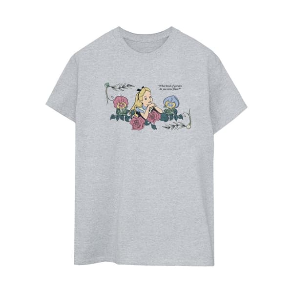 Disney Dam / Dam Alice i underlandet Vilken typ av trädgård bomull pojkvän T-shirt Sports Grey M