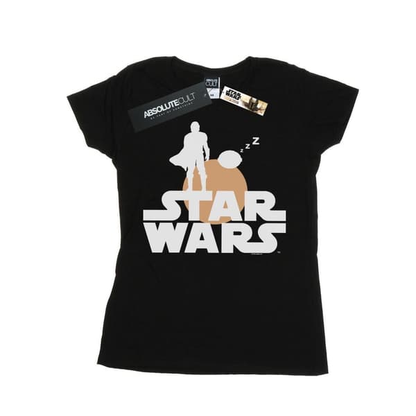 Star Wars Womens/Ladies The Mandalorian Mando And The Child Silhouette Cotton T-Shirt