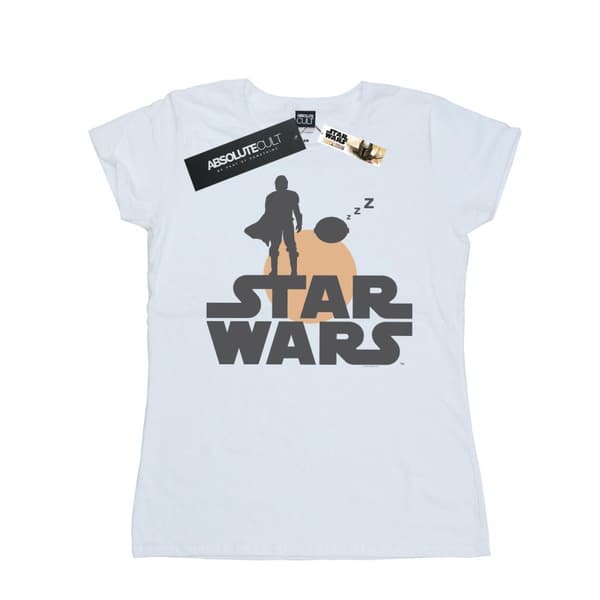 Star Wars Womens/Ladies The Mandalorian Mando And The Child Silhouette Cotton T-Shirt