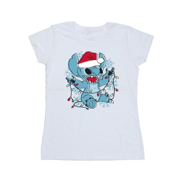 Disney Womens/Ladies Lilo And Stitch Christmas Lights Sketch Cotton T-Shirt