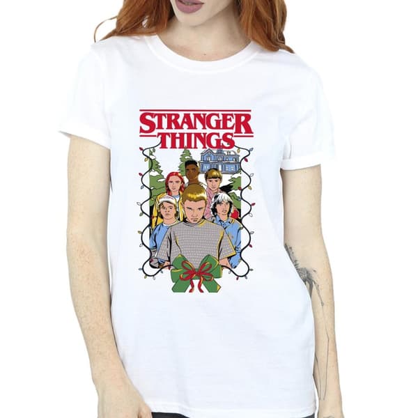 Netflix Womens/Ladies Stranger Things Christmas Poster Cotton Boyfriend T-Shirt