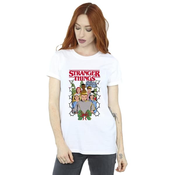 Netflix Womens/Ladies Stranger Things Christmas Poster Cotton Boyfriend T-Shirt