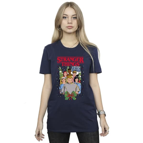 Netflix Womens/Ladies Stranger Things Christmas Poster Cotton Boyfriend T-Shirt