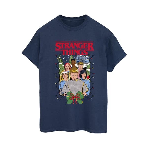 Netflix Womens/Ladies Stranger Things Christmas Poster Cotton Boyfriend T-Shirt