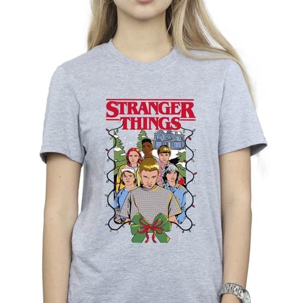 Netflix Womens/Ladies Stranger Things Christmas Poster Cotton Boyfriend T-Shirt