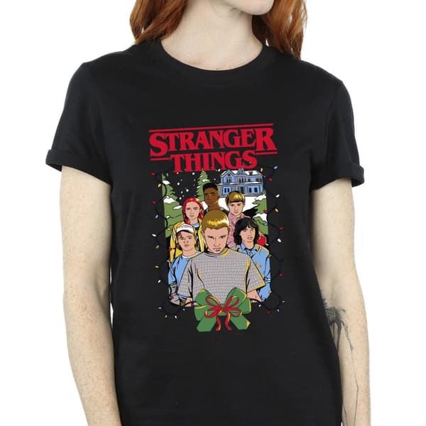 Netflix Womens/Ladies Stranger Things Christmas Poster Cotton Boyfriend T-Shirt