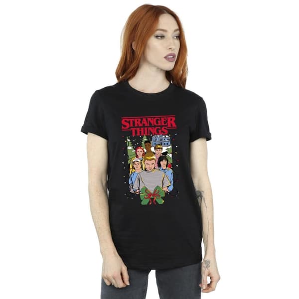 Netflix Womens/Ladies Stranger Things Christmas Poster Cotton Boyfriend T-Shirt
