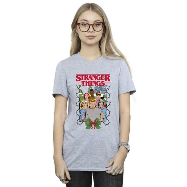 Netflix Womens/Ladies Stranger Things Christmas Poster Cotton Boyfriend T-Shirt