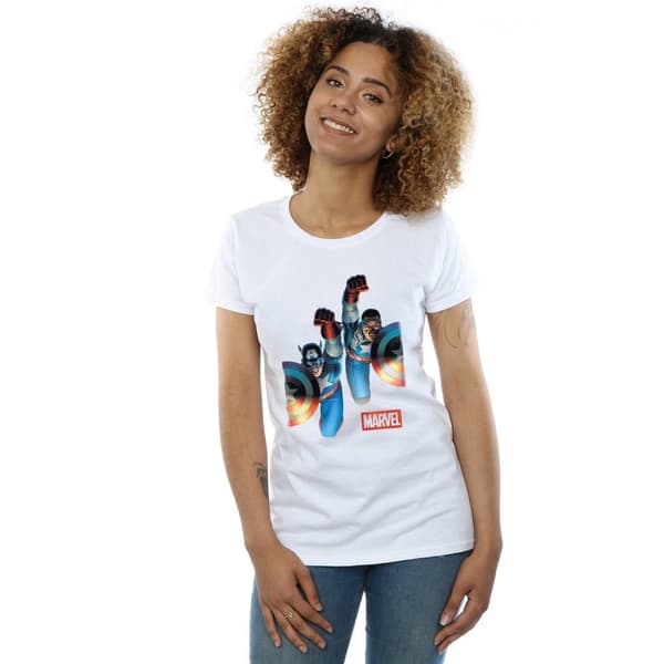 Marvel Dam/kvinnor - Falcon och Captain America sida vid sida - T-shirt i bomull