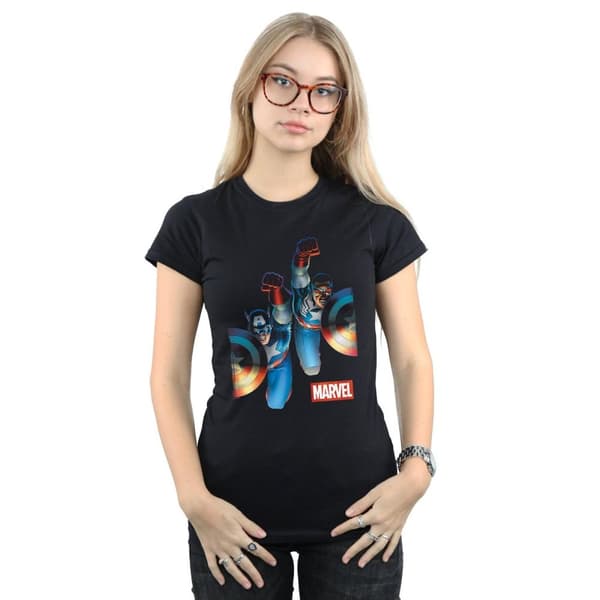 Marvel Dam/kvinnor - Falcon och Captain America sida vid sida - T-shirt i bomull