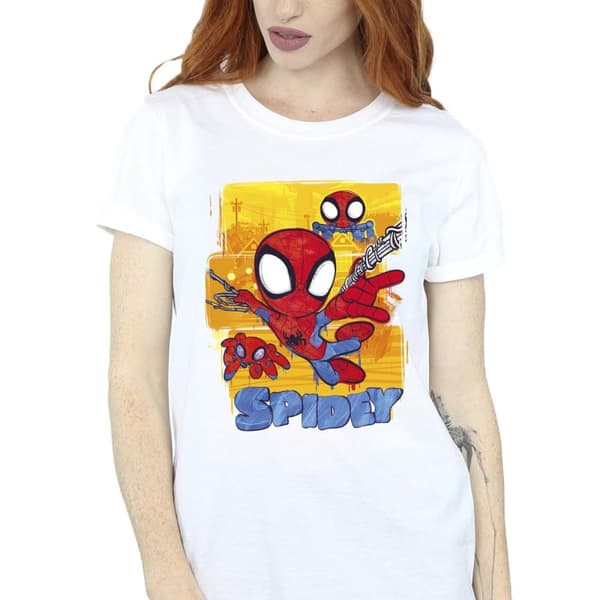 Marvel Womens/Ladies Spidey And His Amazing Friends Flying Cotton Boyfriend T-Shirt