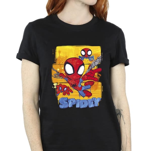 Marvel Womens/Ladies Spidey And His Amazing Friends Flying Cotton Boyfriend T-Shirt
