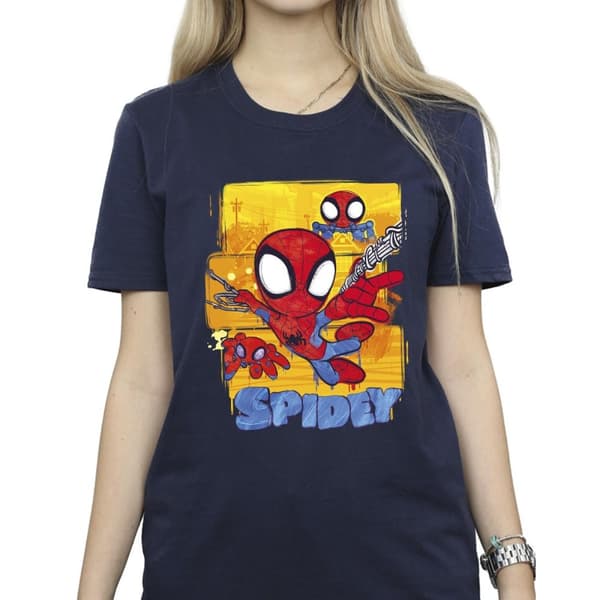 Marvel Womens/Ladies Spidey And His Amazing Friends Flying Cotton Boyfriend T-Shirt