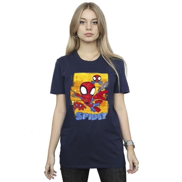 Marvel Womens/Ladies Spidey And His Amazing Friends Flying Cotton Boyfriend T-Shirt