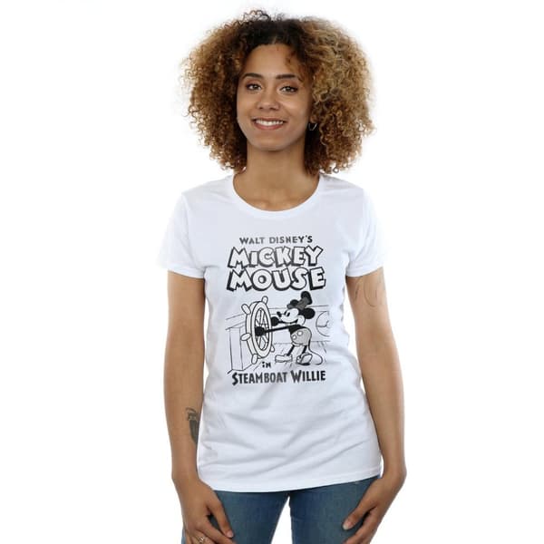 Disney Womens/Ladies Mickey Mouse Steamboat Willie Cotton T-Shirt