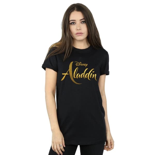 Disney Dam/dam Aladdin Movie Logo Boyfriend T-shirt i bomull