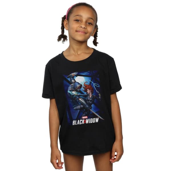 Marvel Girls Black Widow Movie Bridge Battle Cotton T-Shirt