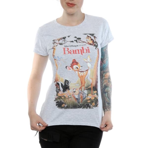 Disney Dam/Tjej Bambi Retro Poster Bomulls-T-shirt